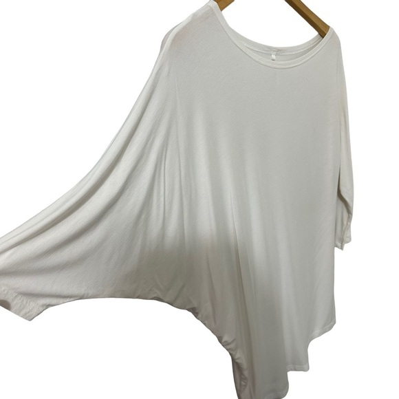 Peter O. Mahler Top Large Asymmetric Neckline White Jersey Knit Stretch Tunic - Picture 2 of 7